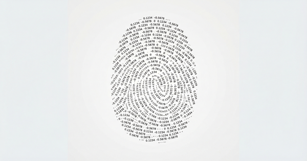 Fingerprint illustration made from numbers, showcasing digital and high-tech design on a light background.